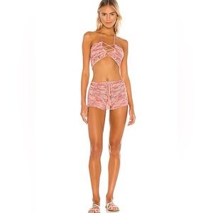 Pink superdown Crochet Halter Top and Shorts Set